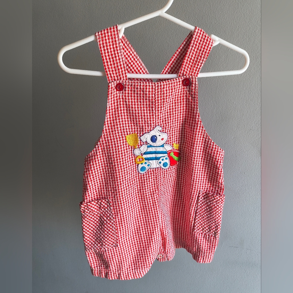 Vintage Red Gingham Kids Overalls 6m